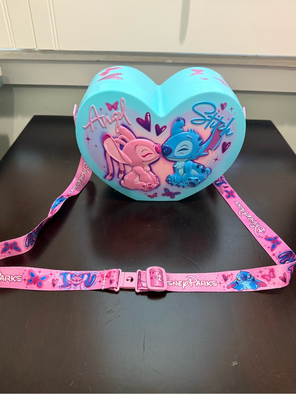 Disney Parks Angel & Stitch Heart Crossbody Bag - Blue & Pink